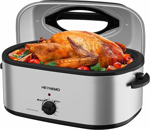 Roaster Oven, 26Qt Turkey Roaster Oven Buffet with Self-Basting Lid, 1450W Electric Roaster Oven with Cool-Touch Handles, Stainless Steel Roaster Oven with Removable Pan and Rack, White in Saudi Arabia