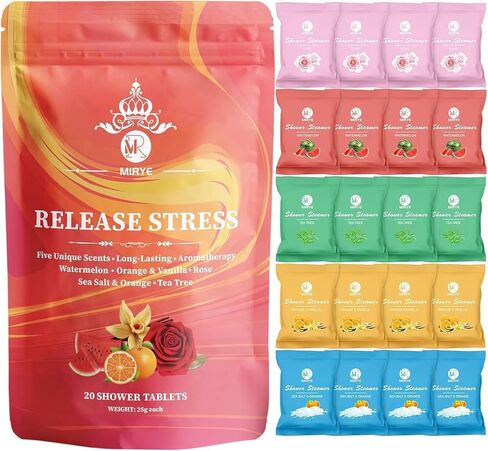 MR Shower Steamers Aromatherapy - 20 Pack Shower Bombs Aromatherapy Birthday Gifts for Women, Organic Watermelon, Orange & Vanilla, Sea Salt & Orange, Rose, Tea Tree, Gift Baskets for Women in Kuwait