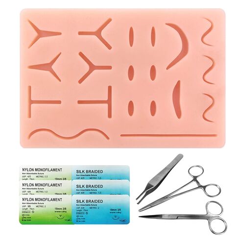 Complete Suture Kit for Medical Students, Training Practice Kit with Large Silicone Pad and Pre-Cut Wounds, Including Suturing Tools, Latest Generation Model (Education Use Only) in Kuwait