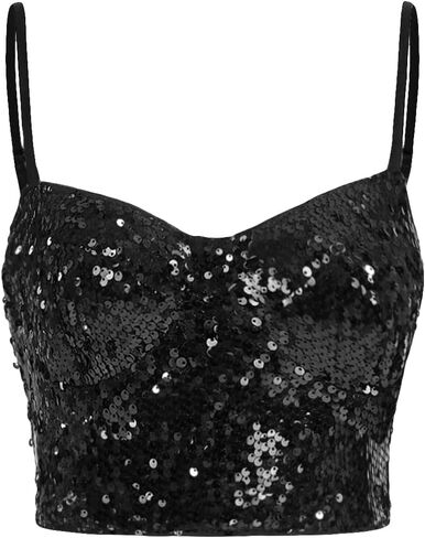 SweatyRocks Women's Sparkly Sequin Crop Cami Top Sleeveless Spaghetti Strap Party Night Out Tops in Saudi Arabia