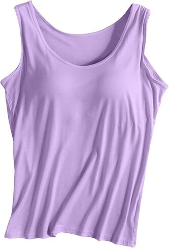 Built In Bra Tank Tops For Women Summer Casaul Sleeveless Wide Strap Basic Sleepwear Workout Yoga Padded Camisole Top in Saudi Arabia