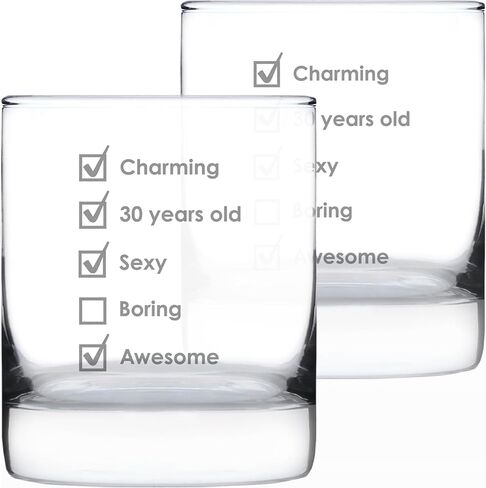 30th Birthday Checklist - Whiskey Rocks Glass Gift - Funny Bday Gifts for Women and Men Turning 30-10.25 oz Glasses in Saudi Arabia