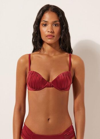 CALZEDONIA Woman's Padded Push-Up Bikini Top Shiny Satin in Saudi Arabia