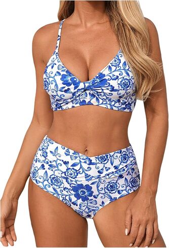 WDIRARA Women's Floral Bikini Sets Twist 2 Piece Swimsuit High Waisted Bathing Suit in Saudi Arabia