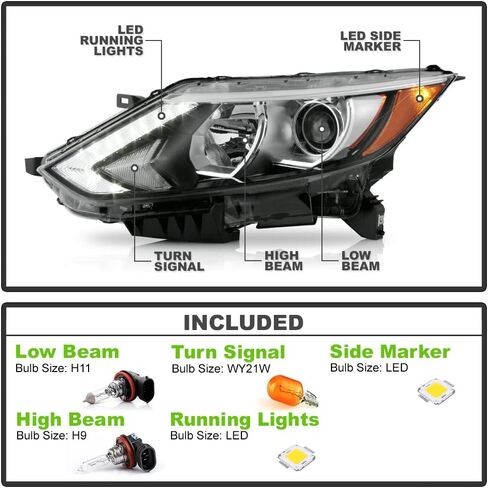 ACANII - For [Halogen Model] 2017 2018 2019 Nissan Rogue Sport LED DRL Projector Headlight Headlamp - Left Driver Side in Saudi Arabia
