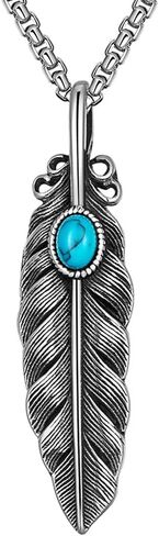Feather Turquoise Necklace For Men Titanium Steel Steel Vintage Punk Gothic Boho Long Feather Necklace For Women in Saudi Arabia