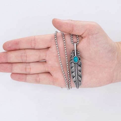 Feather Turquoise Necklace For Men Titanium Steel Steel Vintage Punk Gothic Boho Long Feather Necklace For Women in Saudi Arabia