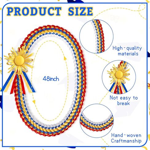 48" Filipino Graduation Leis Graduation Ribbon Lei Class of 2025 Graduation Braided Necklace Handmade Filipino Congrats Graduation Gift Graduates Lei for College Student School Grad Party Supplies in Saudi Arabia