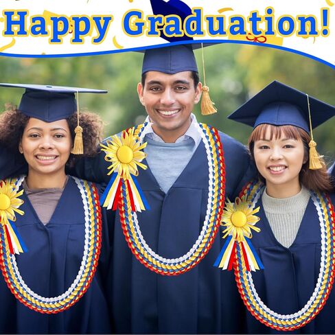 48" Filipino Graduation Leis Graduation Ribbon Lei Class of 2025 Graduation Braided Necklace Handmade Filipino Congrats Graduation Gift Graduates Lei for College Student School Grad Party Supplies in Saudi Arabia