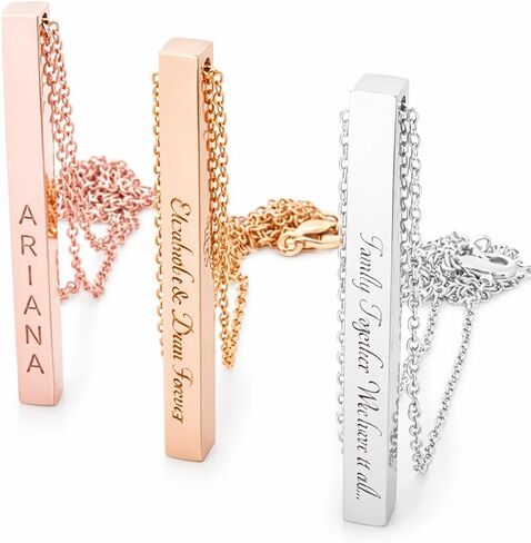 Petite Boutique Personalized Cube Bar Necklace Engraved Vertical Pendant Unique and Meaningful Jewelry in Kuwait