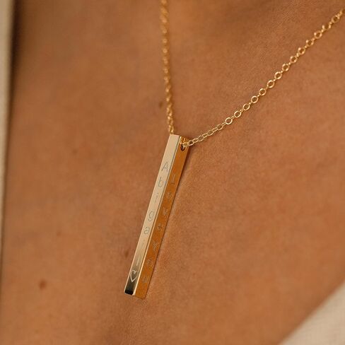 Petite Boutique Personalized Cube Bar Necklace Engraved Vertical Pendant Unique and Meaningful Jewelry in Kuwait