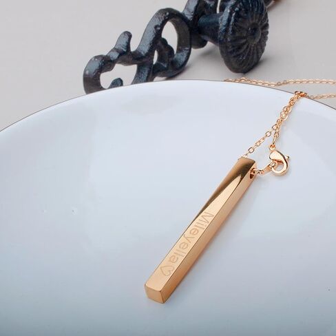 Petite Boutique Personalized Cube Bar Necklace Engraved Vertical Pendant Unique and Meaningful Jewelry in Kuwait