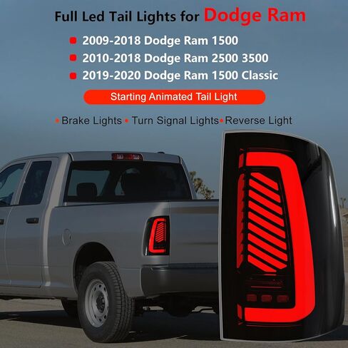 مصابيح LED متسلسلة كاملة متوافقة مع دودج رام 2009-2018 لبدء التشغيل، مصابيح إشارة الانعطاف الديناميكية، مصابيح الفرامل، مجموعة المصابيح الخلفية المدخنة، مصابيح الذيل in Kuwait