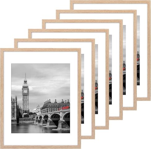 Fixwal 11x14 Picture Frame Set of 6 with Shatter Resistant Plastic Glass, Thin Border and Light Weight Photo Frames for Wall, Natural in Kuwait