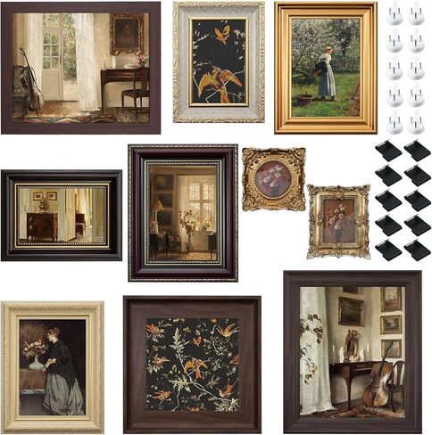 10 Pack Vintage Picture Frames for Wall or Tabletop Display Ornate Vintage Picture Frames Vintage Wall Art for Gallery Bedroom Living Room Antique Photo Frame for Wall Décor in Kuwait