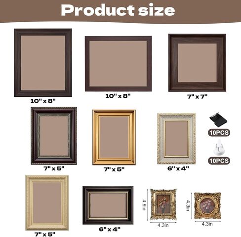 10 Pack Vintage Picture Frames for Wall or Tabletop Display Ornate Vintage Picture Frames Vintage Wall Art for Gallery Bedroom Living Room Antique Photo Frame for Wall Décor in Kuwait