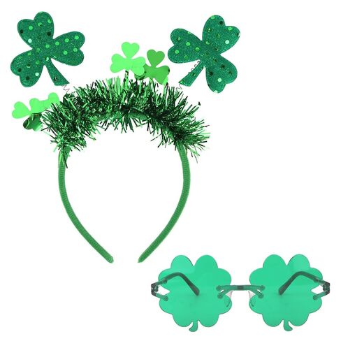 مجموعة عصابة رأس ونظارات Ondder Shamrock - عصابة رأس على شكل البرسيم الأخضر ونظارات تنكرية لعيد القديس باتريك، ملحقات الحفلات الاحتفالية للنساء in Kuwait