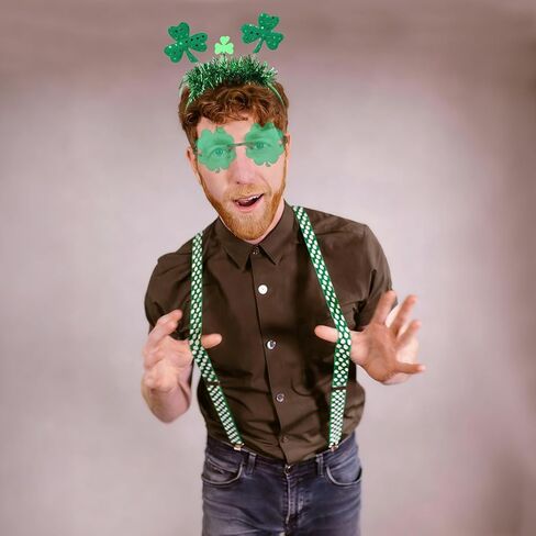 مجموعة عصابة رأس ونظارات Ondder Shamrock - عصابة رأس على شكل البرسيم الأخضر ونظارات تنكرية لعيد القديس باتريك، ملحقات الحفلات الاحتفالية للنساء in Kuwait