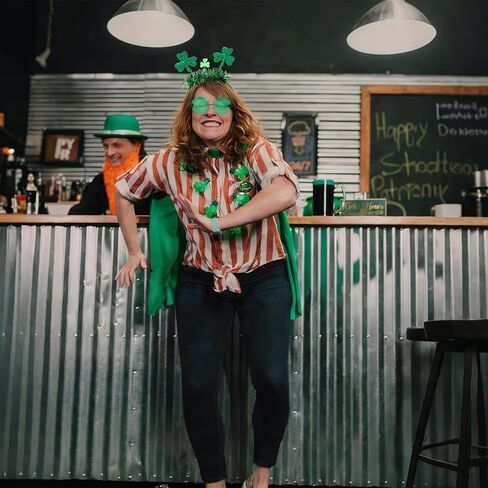 مجموعة عصابة رأس ونظارات Ondder Shamrock - عصابة رأس على شكل البرسيم الأخضر ونظارات تنكرية لعيد القديس باتريك، ملحقات الحفلات الاحتفالية للنساء in Kuwait