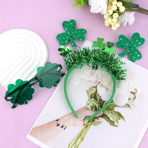 مجموعة عصابة رأس ونظارات Ondder Shamrock - عصابة رأس على شكل البرسيم الأخضر ونظارات تنكرية لعيد القديس باتريك، ملحقات الحفلات الاحتفالية للنساء in Kuwait