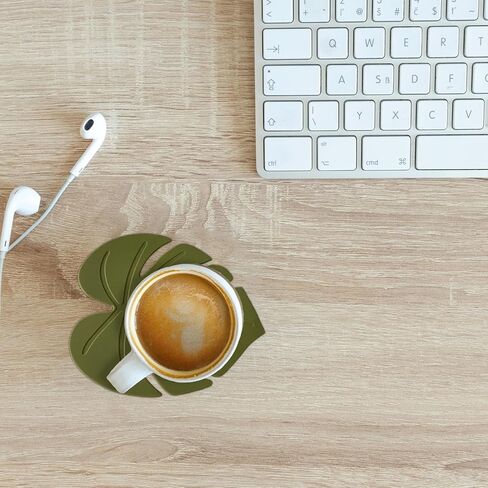 2PCS Cute Monstera Coasters, Soft Silicone Coaster for Drink, Fun Plant Cup Coasters for Desk, Creative 3D Green Turtle Leaf Drink Coaster, Tropical Home Decor in Saudi Arabia
