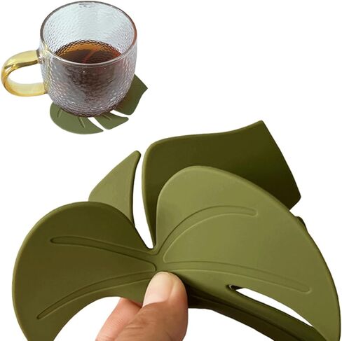 2PCS Cute Monstera Coasters, Soft Silicone Coaster for Drink, Fun Plant Cup Coasters for Desk, Creative 3D Green Turtle Leaf Drink Coaster, Tropical Home Decor in Saudi Arabia