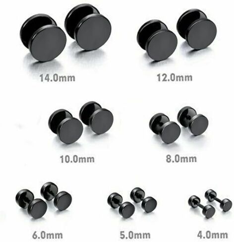 4mm-14mm Mens Womens Stud Earrings Fake Plugs Cheater Illusion Ear Gauges Tunnel 7 Pairs in Kuwait