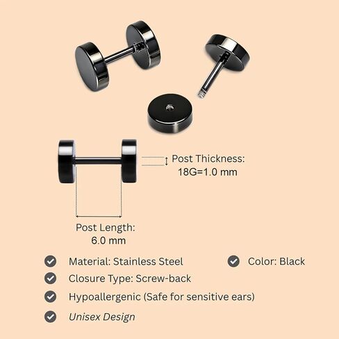 4mm-14mm Mens Womens Stud Earrings Fake Plugs Cheater Illusion Ear Gauges Tunnel 7 Pairs in Kuwait