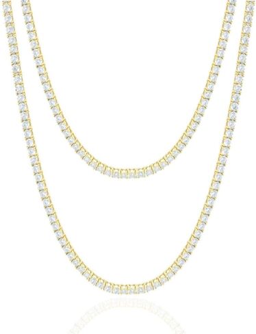 Genuine Authentic Italian Sterling Silver VVS1/D 6.55 Ctw. Lab Created Diamond 14K Real Yellow Gold Bonded (3X layer Thick Micron Plating) 3mm One Row Tennis Link Chain Neckless Unisex in Kuwait