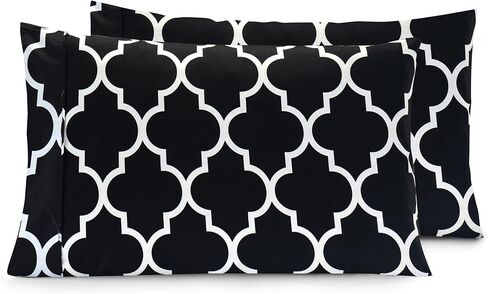 Elegant Comfort Luxury Ultra-Soft 2-Piece Pillowcase Set - 1500 Premium Hotel Quality Microfiber Double Brushed - Wrinkle Resistant, Standard/Queen, Quatrefoil Pattern, Black in Kuwait