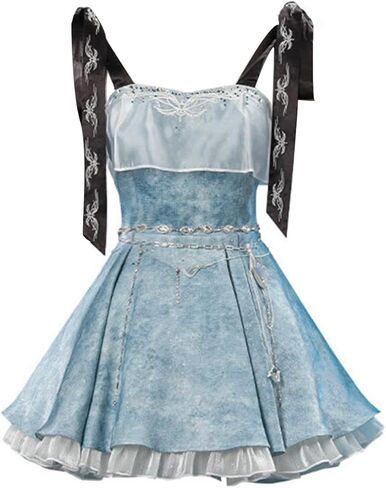 Yejue Women Cosplay Costumes Knot-Shoulder Mini Dress Back-Tie Bustier Dress Game Anime Events Party Casual Outfit in Kuwait