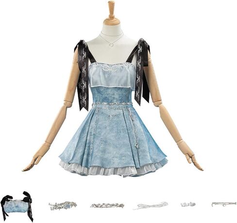 Yejue Women Cosplay Costumes Knot-Shoulder Mini Dress Back-Tie Bustier Dress Game Anime Events Party Casual Outfit in Kuwait