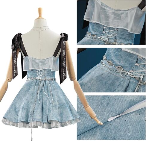 Yejue Women Cosplay Costumes Knot-Shoulder Mini Dress Back-Tie Bustier Dress Game Anime Events Party Casual Outfit in Kuwait