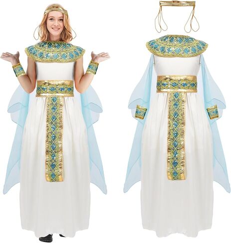 6Pcs Cleopatra Costume Dress Women Egyptian Princess Costume Cleopatra Accessories Halloween Outfit Props in Kuwait