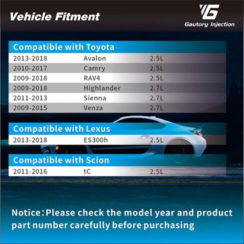 23209-09175 حاقن الوقود متوافق مع Toyota Camry 2010-2017 2.5L، RAV4 2009-2018، Avalon 2013-2018، Sienna/Highlander 2.7L، Scion tC 2011-2016 2.5L يستبدل FJ1069 23209-39175 in Saudi Arabia