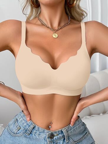 Women's Jelly Deep V Neck Wireless Comfort Bra, Everyday Soft Support Bralette with Wide Straps, Cozy Daily Underwear in Saudi Arabia