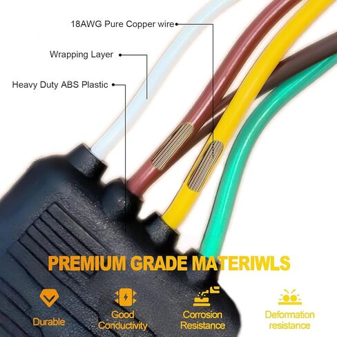 4 Pin 5 Wire Trailer Wiring Harness 22FT for Rewiring Both-Side Taillights,Boat Trailer, Tail Lights, Brake Lights and Turn Signals,Railer Light Kit 4 Way Flat 5 Wire Plug w/Nylon Net Tube in Kuwait