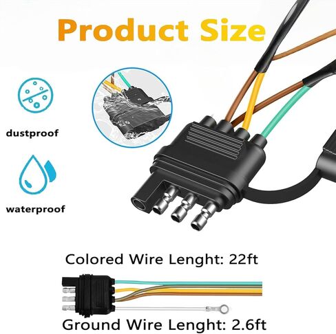 4 Pin 5 Wire Trailer Wiring Harness 22FT for Rewiring Both-Side Taillights,Boat Trailer, Tail Lights, Brake Lights and Turn Signals,Railer Light Kit 4 Way Flat 5 Wire Plug w/Nylon Net Tube in Kuwait