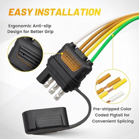 4 Pin 5 Wire Trailer Wiring Harness 22FT for Rewiring Both-Side Taillights,Boat Trailer, Tail Lights, Brake Lights and Turn Signals,Railer Light Kit 4 Way Flat 5 Wire Plug w/Nylon Net Tube in Kuwait