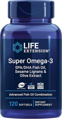 Super Omega-3 EPA/DHA Fish Oil, Sesame Lignans & Olive Extract - For Heart & Brain Health – For Inflammation & Cholesterol Management – Gluten-Free, Non-GMO – Lemon Flavor 120 Softgels in Kuwait