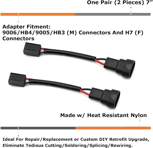 iJDMTOY 9006 (M) to H7 (F) Adapters Connectors Wires, Compatible with Automtive Driving Light, Running/DRL, Fog Light, Retrofit, Off-Road Lighting, etc in Saudi Arabia