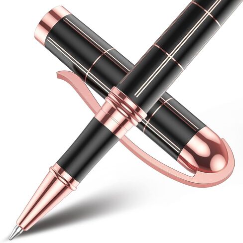 Rose Gold Gel Ink Rollerball Pen-Geometric Stripe Style Copper Grip Metal Pens in Gift Box with 1 Extra Refill,Christmas gift for Women &Men (Black Ink, 0.7mm Fine Point) in Saudi Arabia