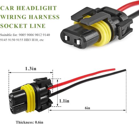 2 PCS Wiring Harness Headlight Socket, 9005 9006 9012 HB3 HB4 Female Adapter Nylon Pigtail Wire Connector, Replacement Harness Plug for Headlights and Fog Lights, Car Accessories in Kuwait