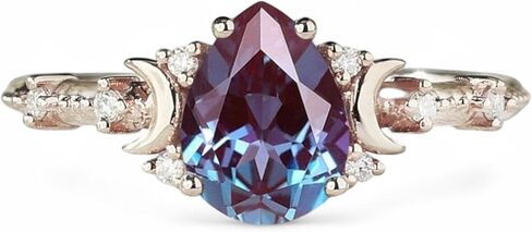 Vintage Alexandrite Bridal Engagement Wedding Ring 14K Rose Gold Diamond Promise Moon Ring June Birthstone Art Deco Women Fine Jewelry Gift For Love in Saudi Arabia