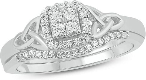 Cali Trove 1/4 Ct Natural Diamonds Cushion Halo Engagement Rings with Twisted Shank | 925 Sterling Silver Ring and Matching Band | Bridal Set for Women | Dainty Wedding Jewelry | Gift for Women in Saudi Arabia