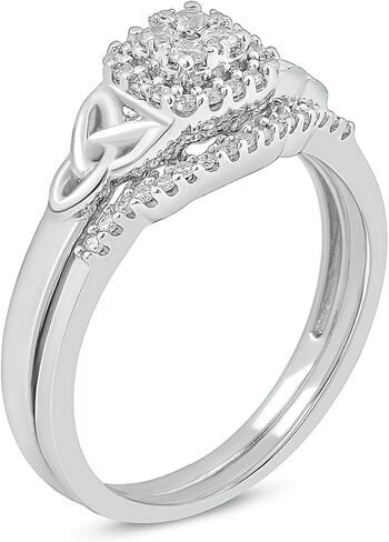 Cali Trove 1/4 Ct Natural Diamonds Cushion Halo Engagement Rings with Twisted Shank | 925 Sterling Silver Ring and Matching Band | Bridal Set for Women | Dainty Wedding Jewelry | Gift for Women in Saudi Arabia