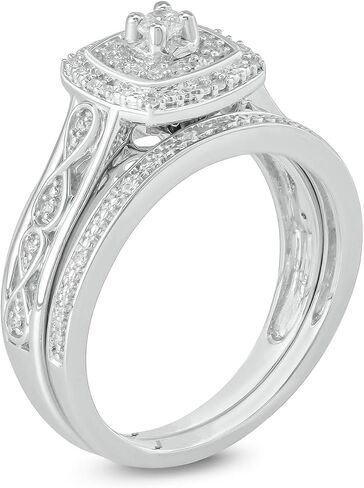 Cali Trove 1/5 Ct Natural Diamonds Round Halo Engagement Ring | Vintage Milgrain Matching Band Set | 925 Sterling Silver Rings | Bridal Wedding Ring Set for Women | Diamond Gifts for Her in Saudi Arabia