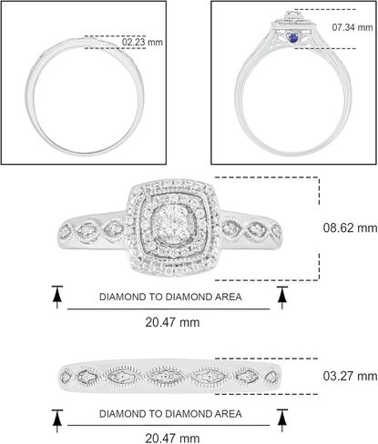 Cali Trove 1/5 Ct Natural Diamonds Round Halo Engagement Ring | Vintage Milgrain Matching Band Set | 925 Sterling Silver Rings | Bridal Wedding Ring Set for Women | Diamond Gifts for Her in Saudi Arabia