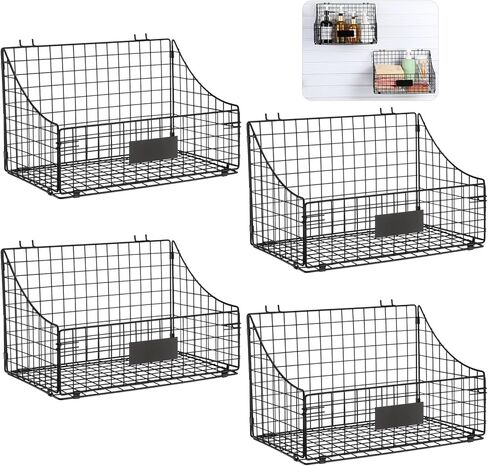4 قطع سلال Slatwall مع خطافات سلكية معلقة سلة سوداء للحائط سلة تخزين Pegboard رف Slatwall منظم ملحقات أدوات لمخزن المطبخ المرآب منضدة in Kuwait