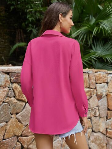 Scacto Women's Button Down Shirts Drop Shoulder Long Sleeve Button Up Shirt with Pocket in Saudi Arabia